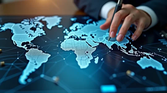 Professional business environment showing global trade and electronics supply chain planning