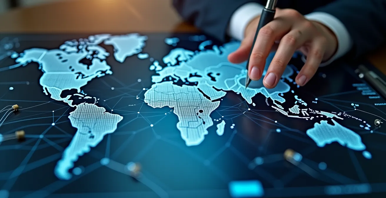 Professional business environment showing global trade and electronics supply chain planning