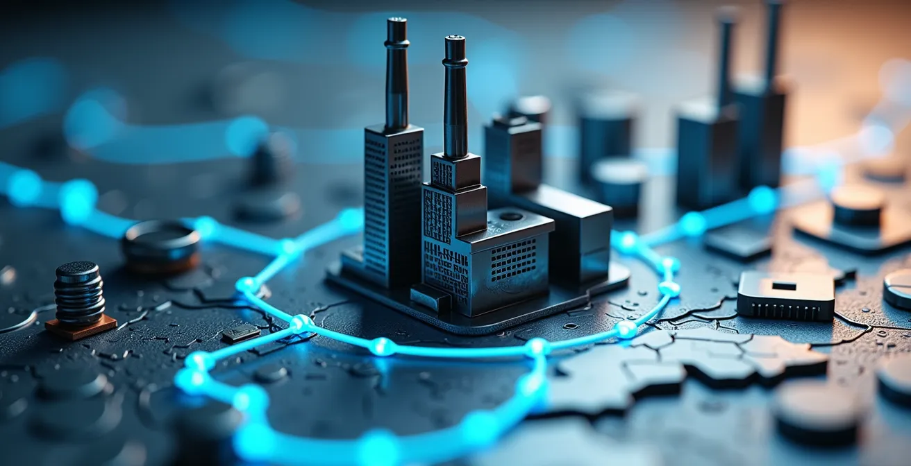 Visual concept of diversified global manufacturing network with multiple production hubs